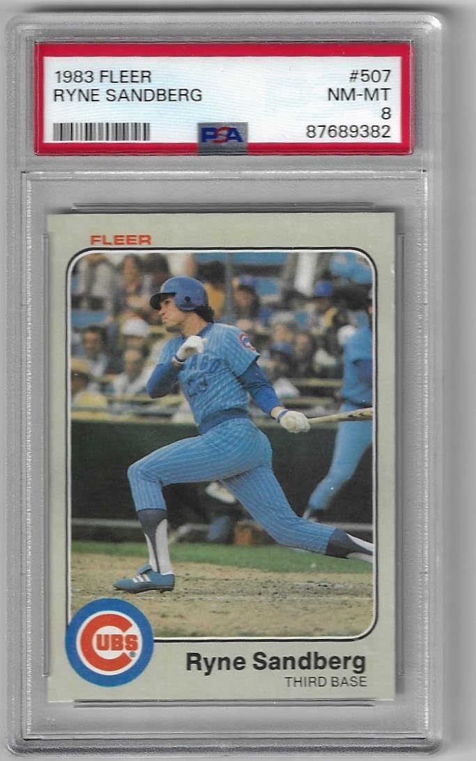 Ryne Sandberg Graded Rookie Card PSA 8 NM-MT Collectible Baseball Card - 1983 Fleer Baseball Card #507 (Cubs)