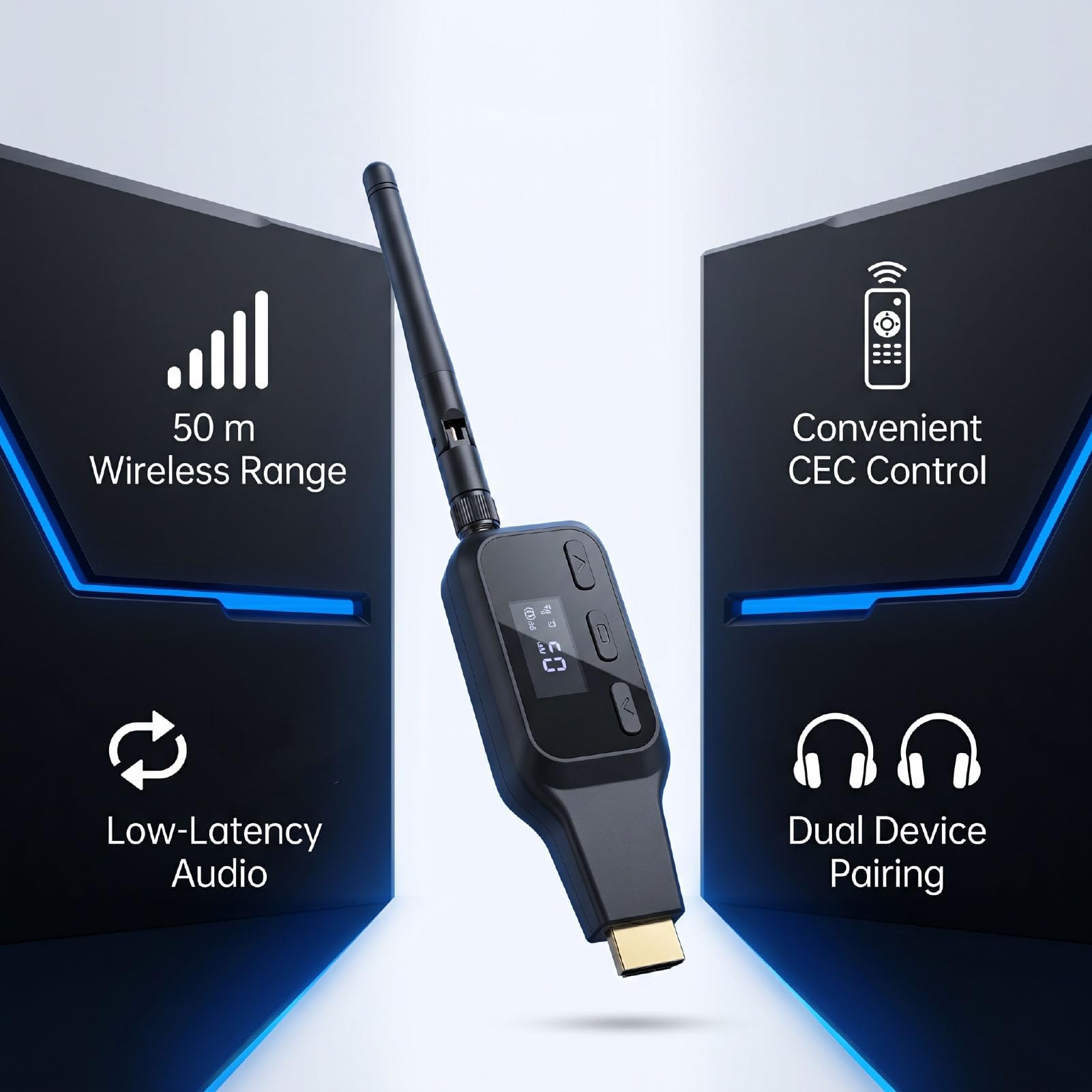 Bewinner Transmisor de Sonido ARC a Bluetooth 5.2, Alcance de 50 M Control de Volumen CEC Emparejamiento de Dispositivo Dual Adaptador de Audio para TV de Baja Latencia AptX LL HD