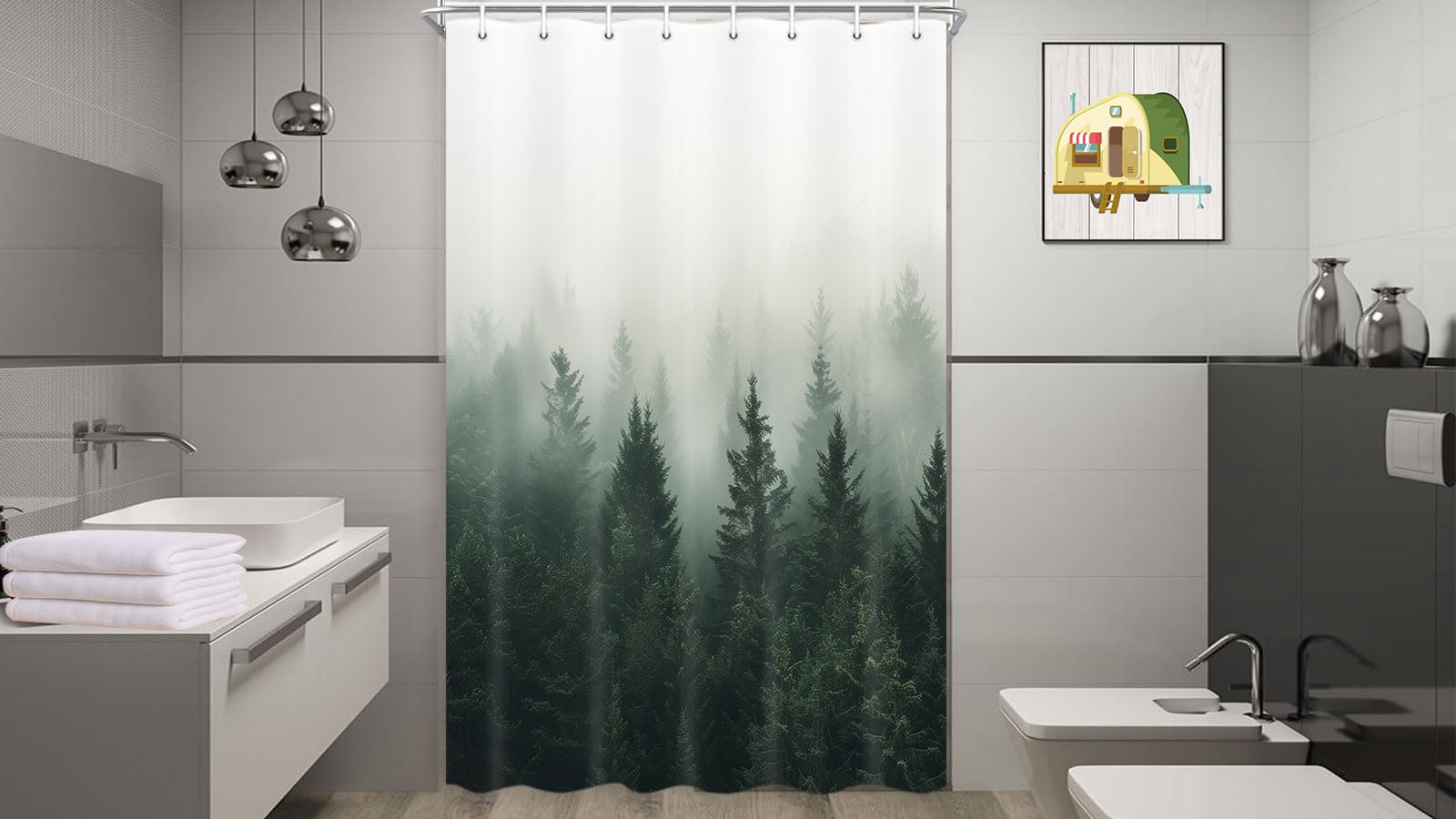 JAWO Forest Shower Curtain, Nature Trees Landscape Shower Curtains, Durable Fabric Bathroom Curtain 69X70 Inches