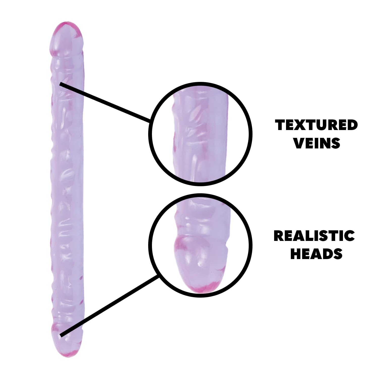 Doc Johnson Crystal Jellies - Double Dong -18 Inch - 1.8 Inches Wide - Double Sided Dildo - Proudly Made In America - Purple: Veined Purple