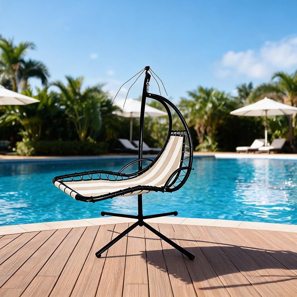 Housse de siège de rechange pour balancelle suspendue en textilène, coussin d'assise à rayures, 64 x 197 x 23 cm, tissu Teslin résistant aux intempéries, pour jardin et terrasse, montage