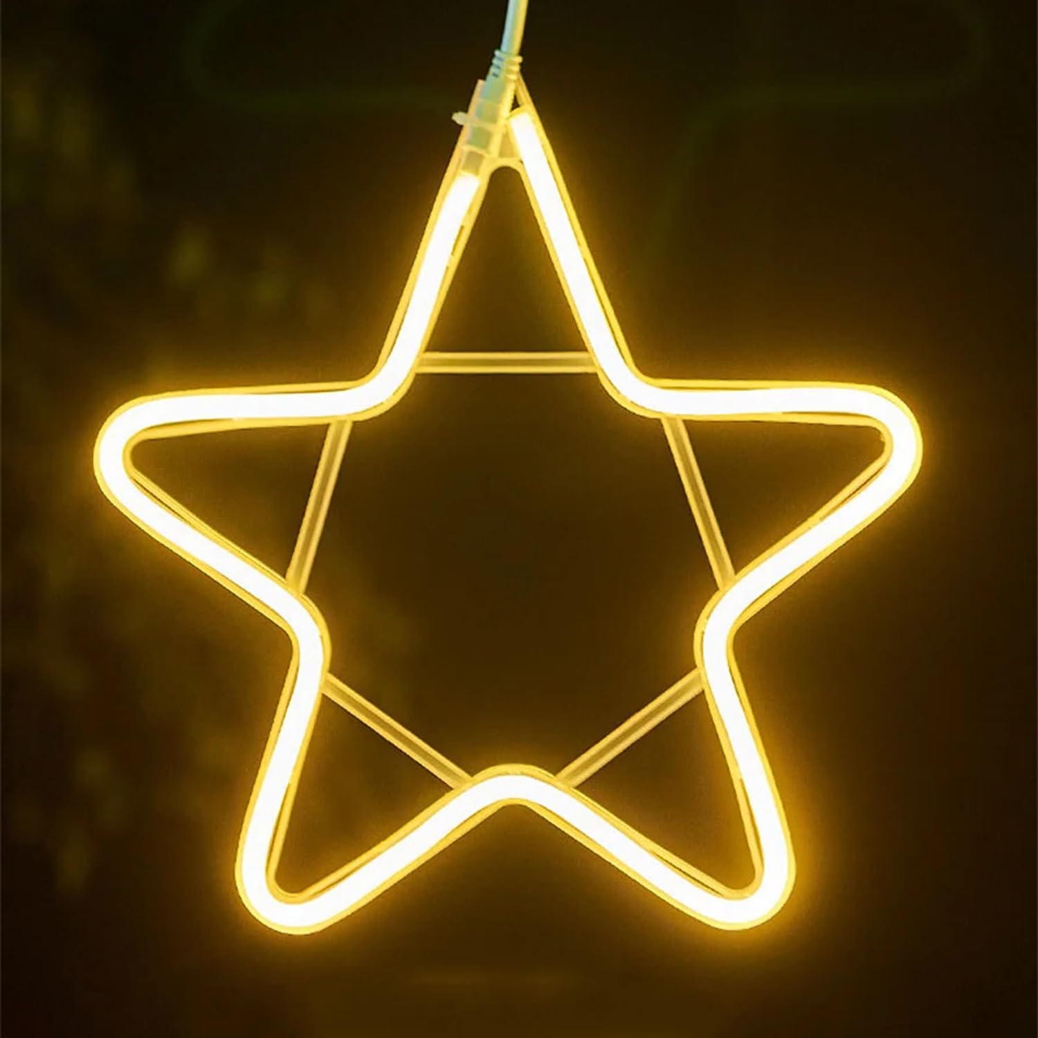 LED hanging tree lights moon neon lights five-pointed star snowflake decorative lights outdoor festival lighting modeling lights creative hanging tree lights (LED five-pointed star light)