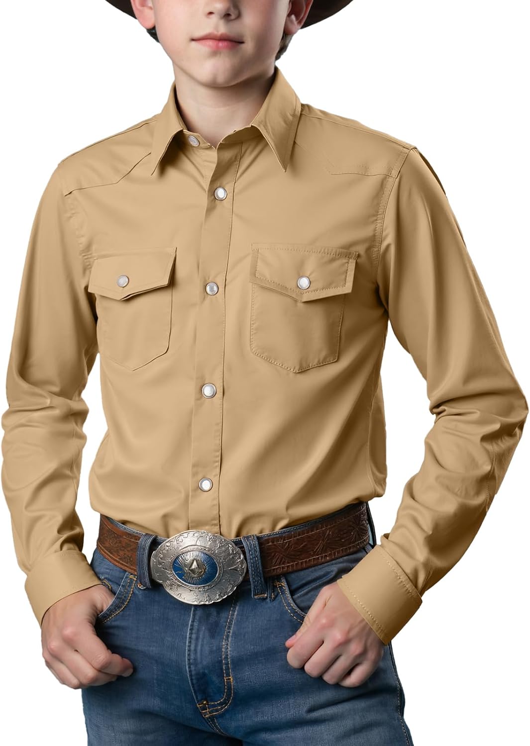 Spring&Gege Boys' Long Sleeve Western Cowboys Pearl Snap Button Down Shirts (5-14 Years) - Image 2