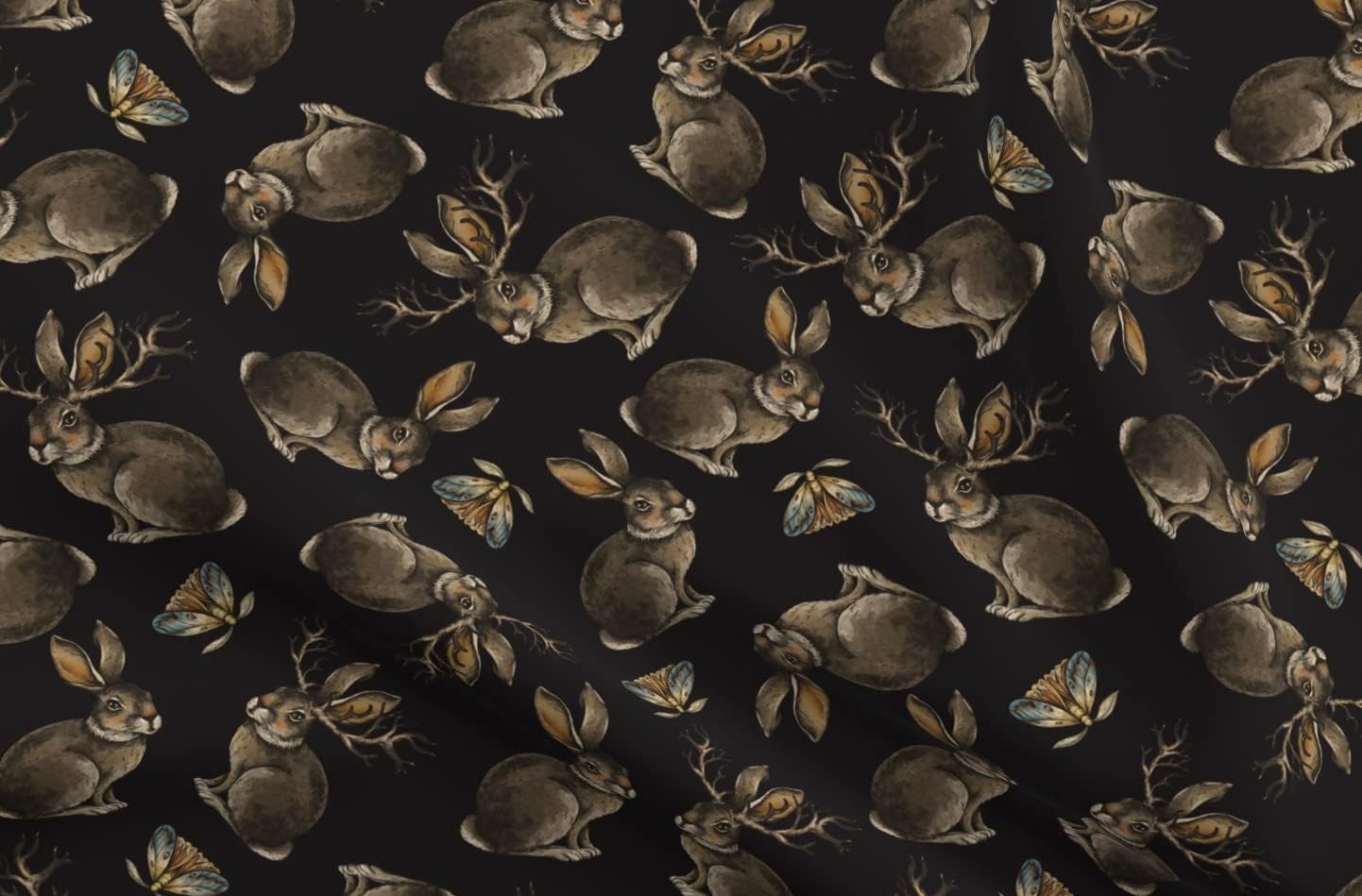 Spoonflower Fabric - Vintage Rabbit Vintage Witchcraft Nature Forest Bunny Mushrooms Printed on Upholstery Velvet Fabric Fat Quarter - Upholstery Home Decor Bottomweight Apparel