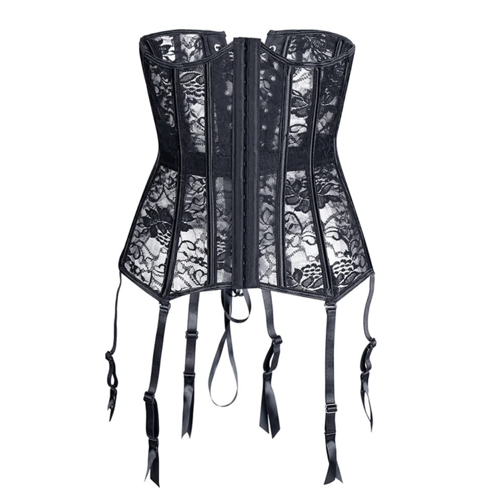 e-girl Corset Sous Poitrine Dentelle Jarretelles | Dentelle, sous poitrine, fermeture busk avant, ruban laçage arrière, jarretelles, baleines plastiques