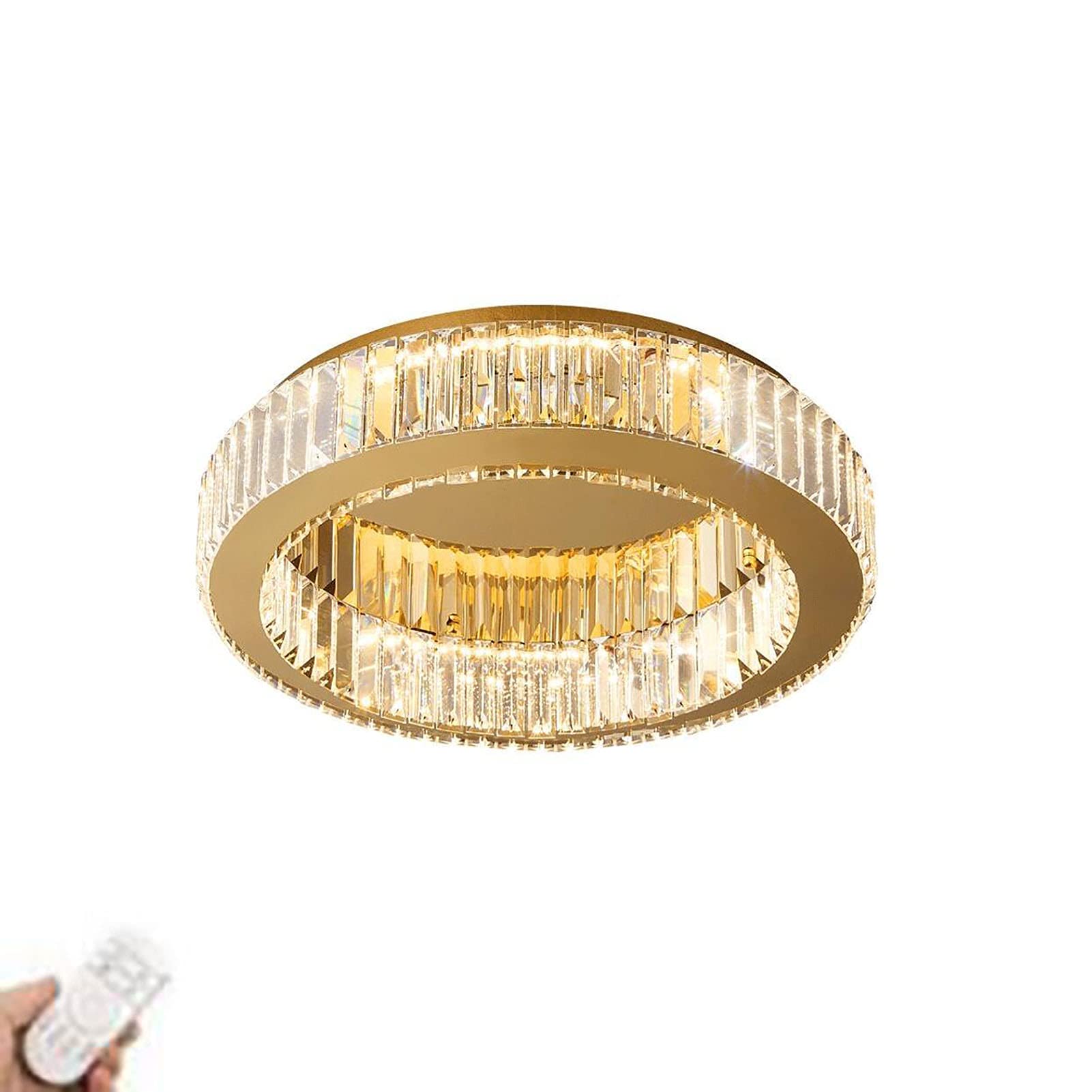 RRJJ Dimmable LED Crystal Ceiling Light with Remote Chandelier Flush Mount Light Fixture for Kitchen Island Bathroom Hallway Bedroom Timing 3 Color Changeable-Stepless dimming 30x11cm