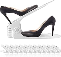 Vista 11 de Organizador de ranuras para zapatos, paquete de 20, apiladores de zapatos, ahorro de espacio del 50%, 4 niveles ajustables, soportes de doble capa