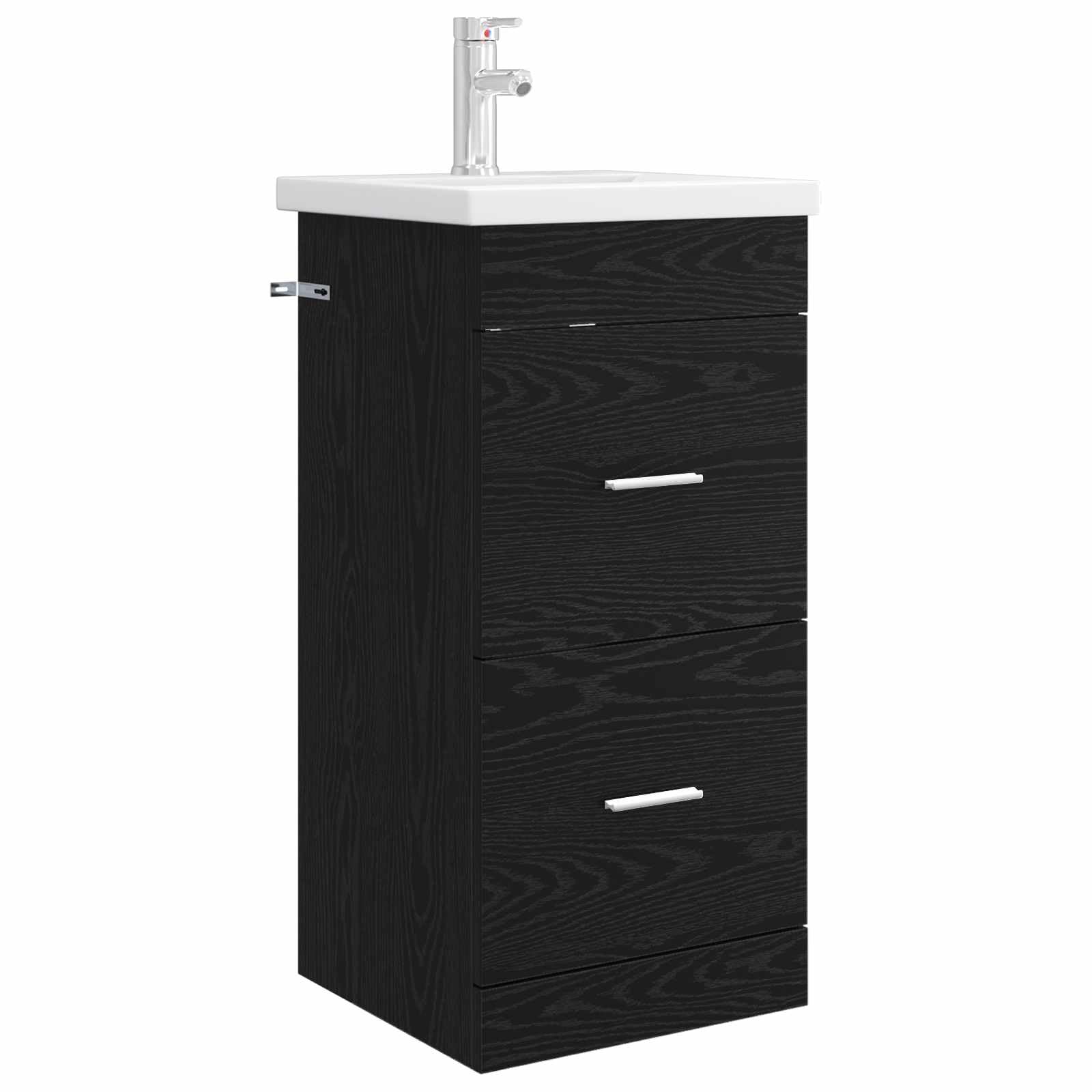 Lavabo con armario bajo lavabo roble negro 42 cm | Juego de muebles de baño compacto para el baño de invitados o baño pequeño. Incluye lavabo, grifo y dos cajones.