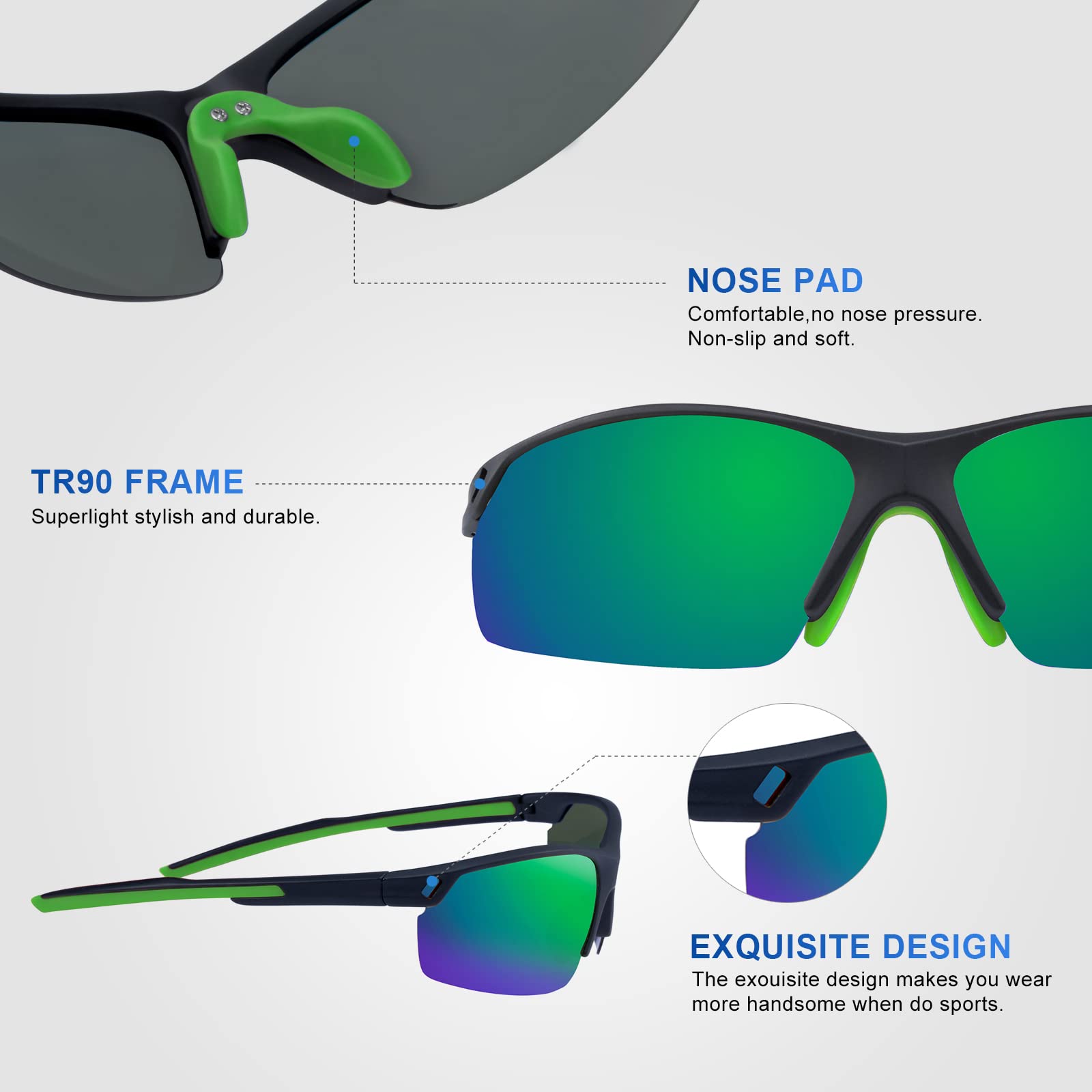 OKH 2 Pacco Polarizzati Sportivi Occhiali da Ciclismo Uomo Donne Retrò Occhiali da sole UV Protezione per Ciclismo, Corsa, Pesca, Guida Sport All'aperto Eyewear
