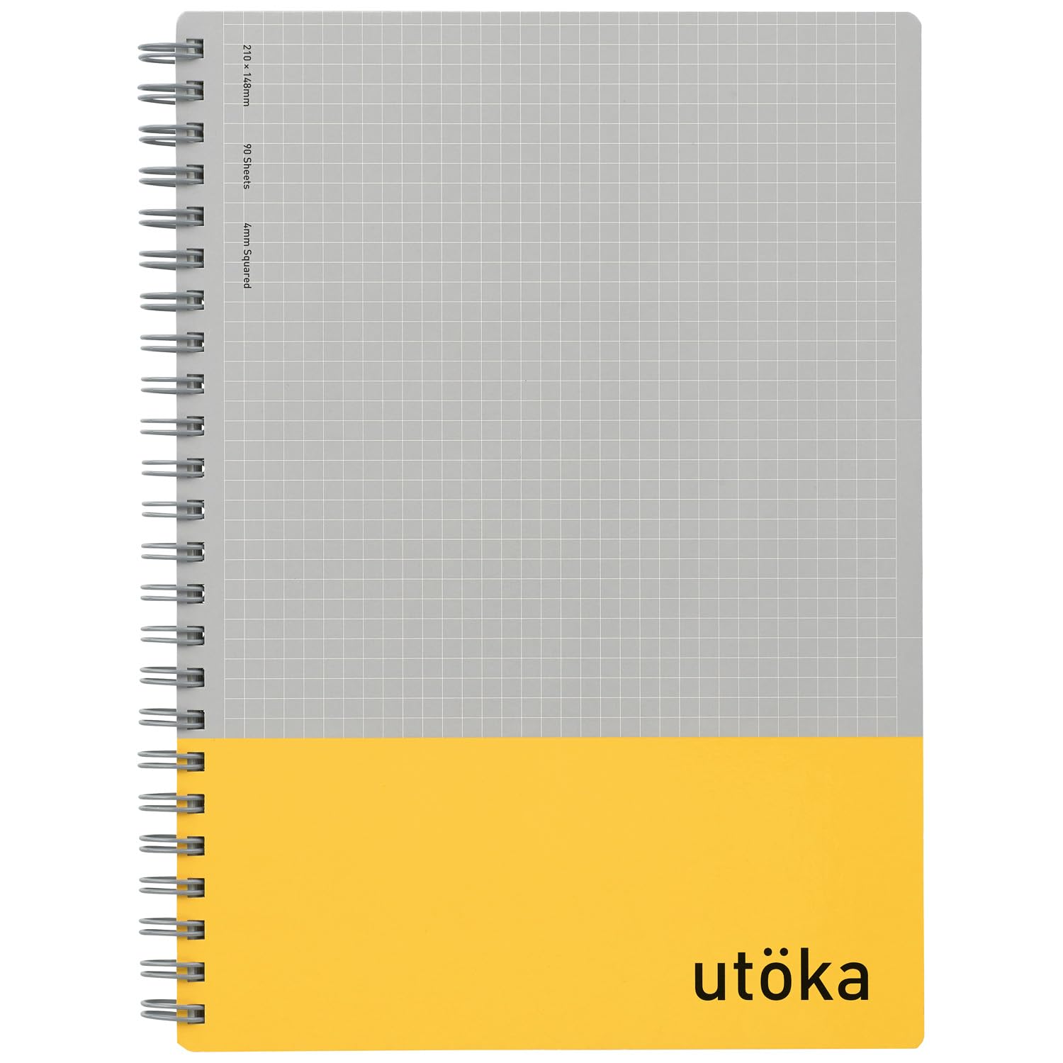Maruman Utoka Grid Notebook A5 5.8 x 8.25 Inch 90 Sheets/180 Pages 4mm Squared Paper Journal Durable Double Spiral Flexible Cover Yellow Made in Japan