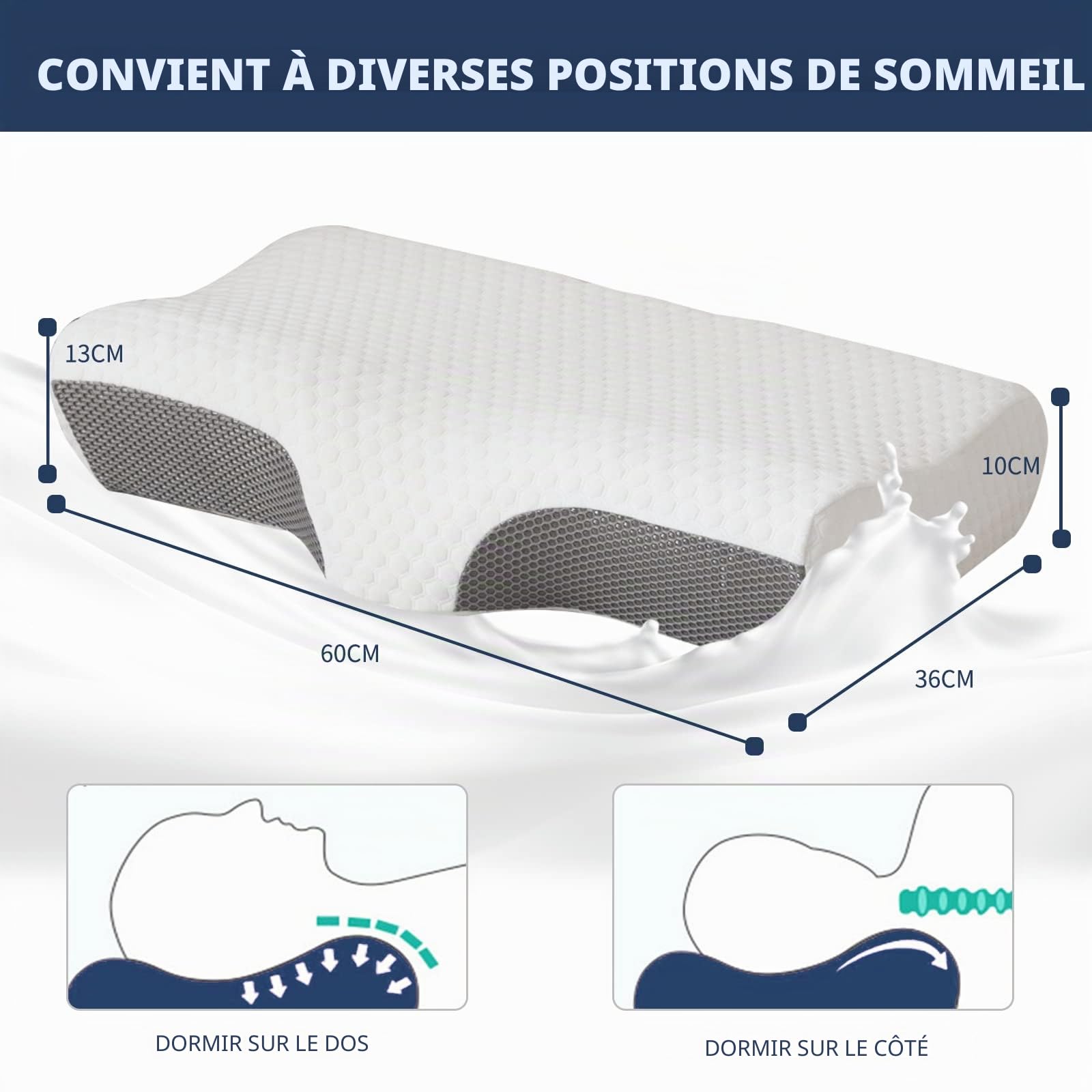 Good Nite Oreiller en Mousse à Mémoire de Forme Oreiller pour dormeurs sur Le côté et Le Ventre, avec Housse Amovible