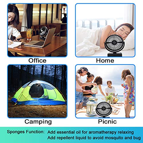 10000mAh Battery Operated Camping Fan with LED Lantern,Portable 8.6-Inch Rechargeable Tent Fan,70 Working Hours Max USB Desk Fan with Hanging Hook for Tent Car RV Hurricane Emergency Outages Office