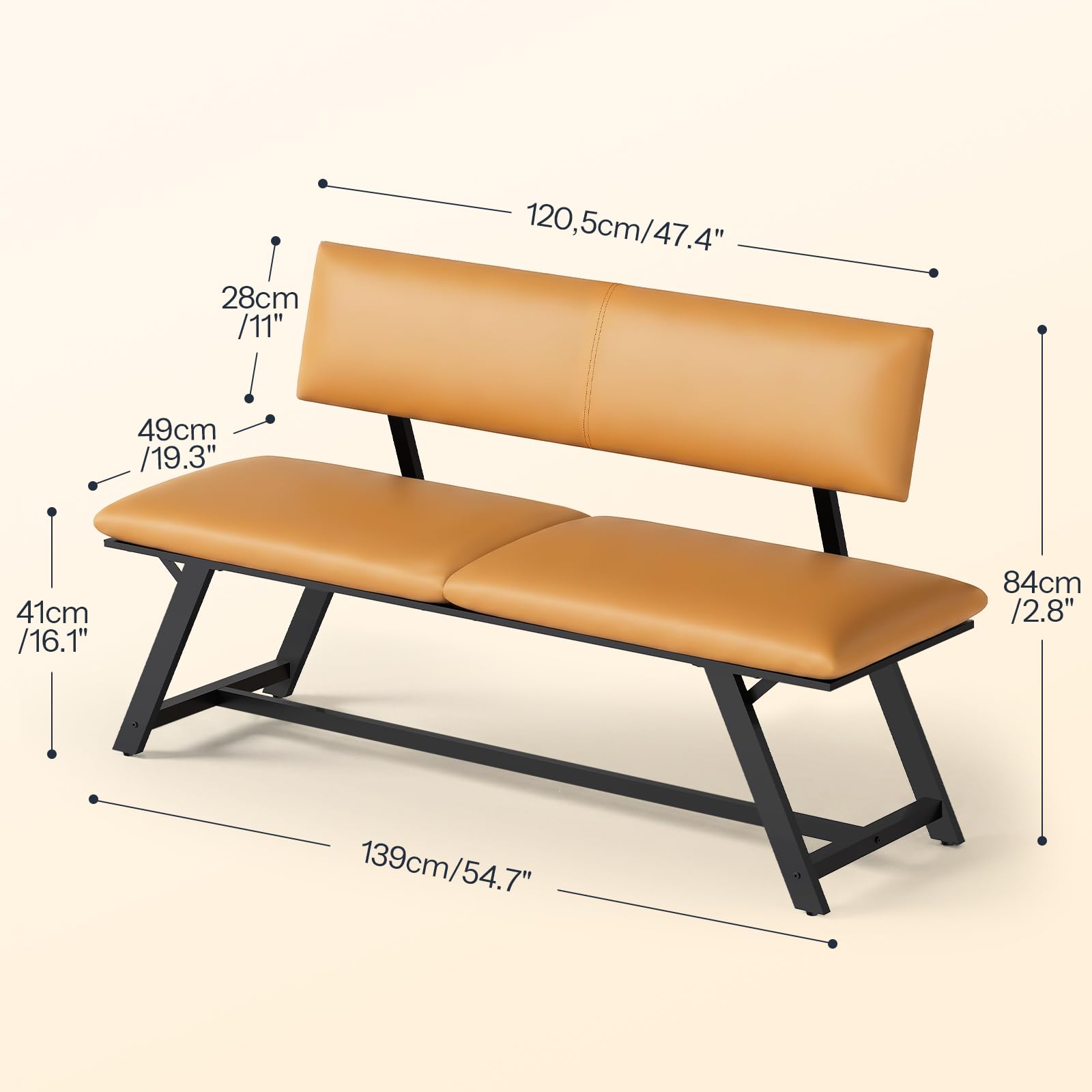 HOOBRO Banco con Respaldo, Asiento con Respaldo para Comedor Acolchado en PU, Banco de Comedor, Capacidad para 2-3 Personas, Apto para Comedor, Cocina, Salón, Pasillo, Marrón y Negro ECB18CD01