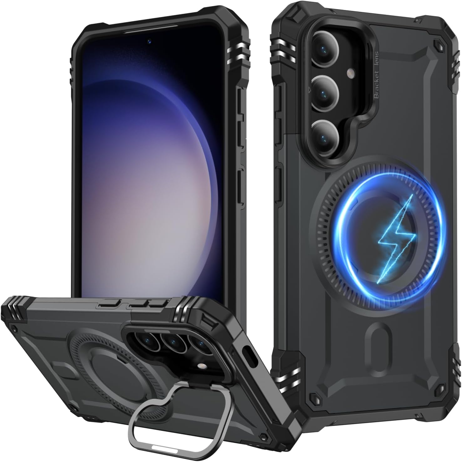 FUNMIKO for Samsung Galaxy S24 Plus Case — Wireless Charging Compatible, Built-in Hidden Metal Kickstand, Military-Grade Shockproof Protective Phone Cover for Women/Girls (Grey)