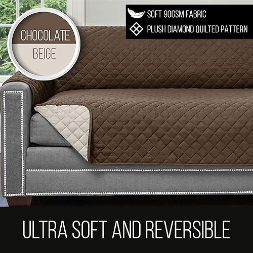 Miniatura 4 de Sofa Shield Juego de 2 protectores de sofá, color chocolatebeige, un sofá para asiento de hasta 70 pulgadas de ancho y un sofá para asiento de hasta