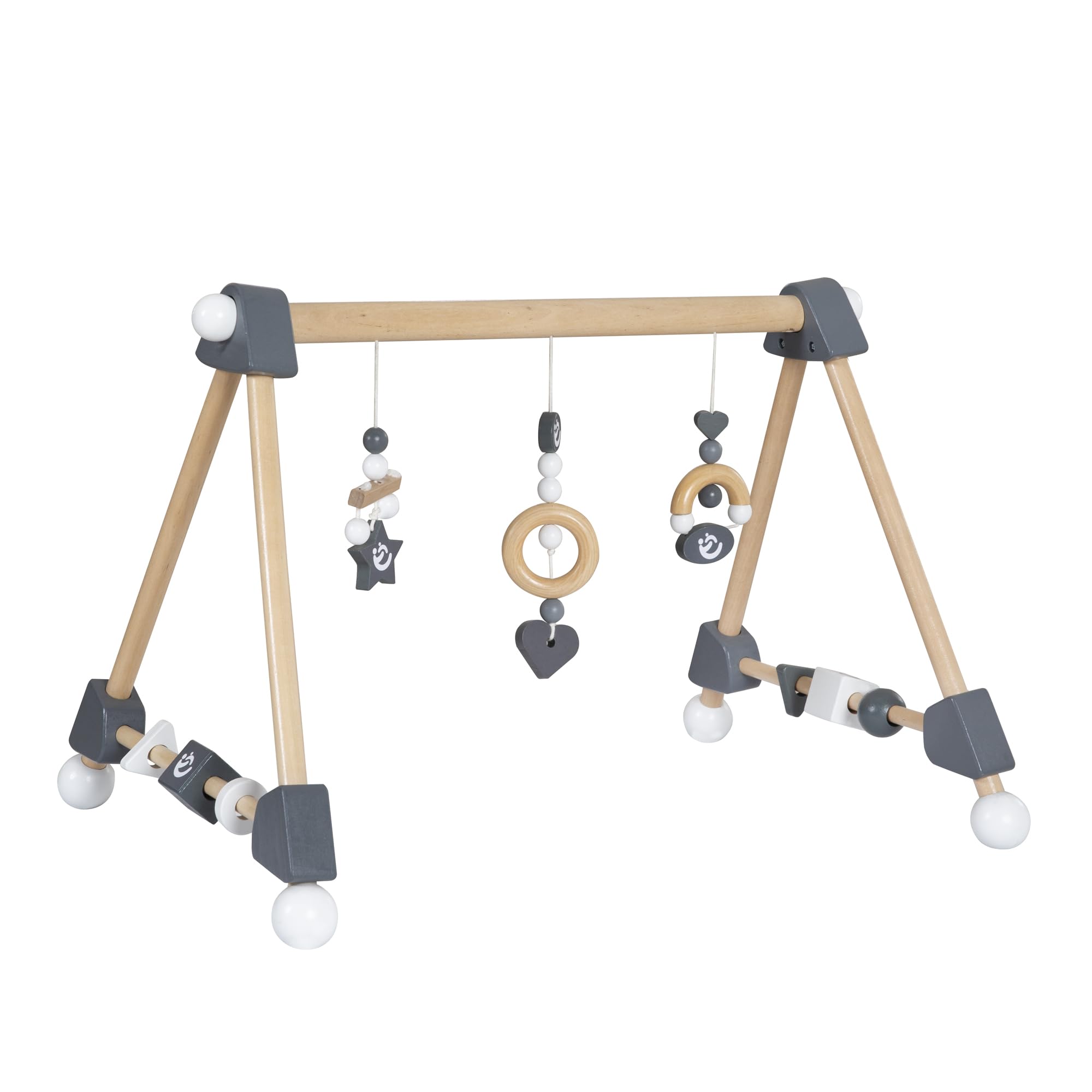 roba Portique d'Éveil en Bois pour Bébé Rock Star Baby 3 - Jouet d'Activité avec 3 Pendentifs et Formes à Tourner - Arche de Jeux Solide - Naturel / Anthracite