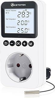 KETOTEK Digital Thermostat Steckdose mit Zeitschaltuhr, Steckdosenthermostat mit Hintergrundbeleuchtung, Tag/Nacht Temperaturregler Timer Steckdose mit Fühler für Terrarium Reptile Gewächshaus