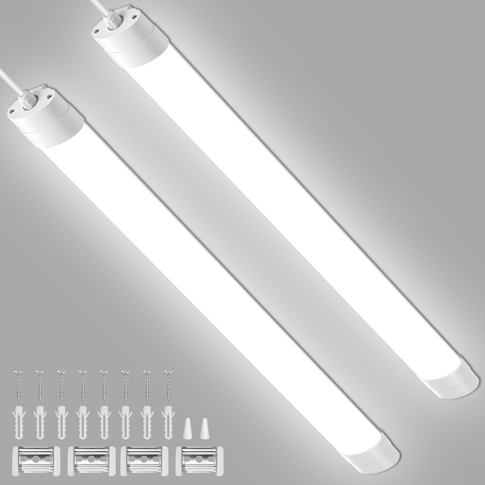 Keleef 2 Packs LED Batten Lights 3FT 30W 6500K Linkable LED Tube Light, 3600LM LED Ceiling Strip Lights for Office Warehouse Garage Workshops Basements Kitchen Living Room