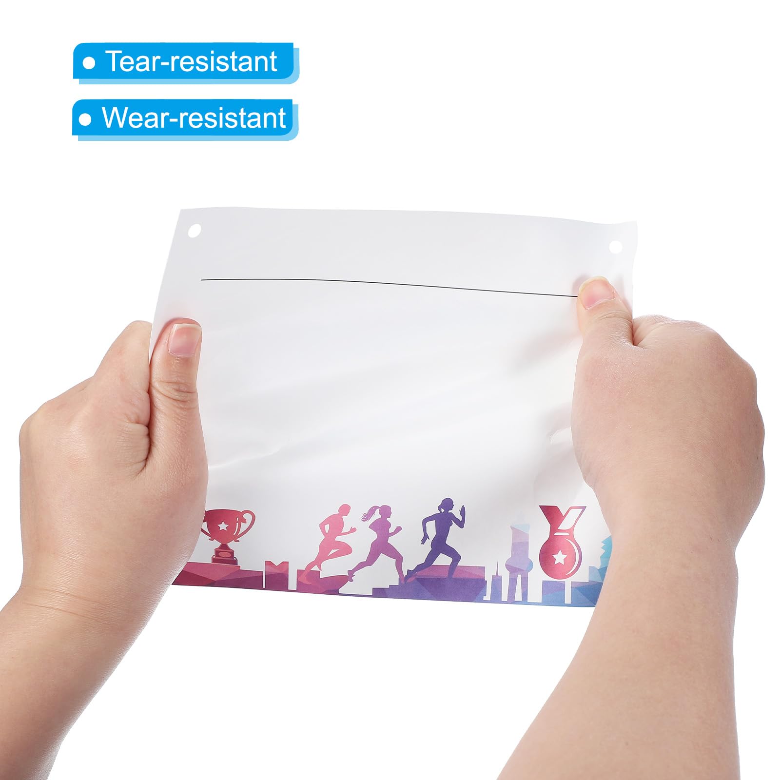 PATIKIL Reißfeste Laufnummern 19 * 15cm Tyvek-Startnummer Rennlätzchen, 100 Stück Lätzchen Leeres Medaillen wasserdichte Wettkampfnummern mit Sicherheitsnadeln für Marathon Sportwettkämpfe