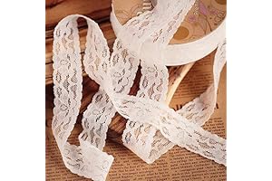 JUCOXO 1" Wide x 25 Yards Elastic Floral Pattern White Lace Ribbon
