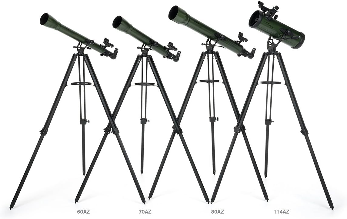 Close-up of the StarPointer red dot finderscope on the Celestron ExploraScope 80AZ telescope.