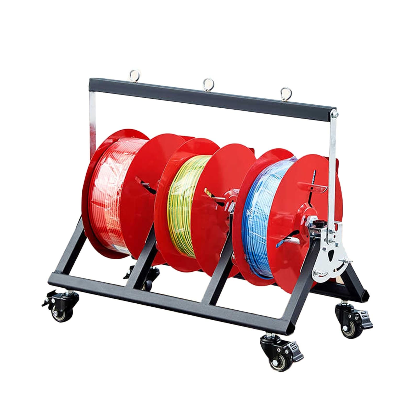 WDSOPK Folding Axle Cable Rack,Wire/Cable Distributor,Transportable Wire Spool Rack Dispenser Cart,for Electrical Industrial and Retail Use (3 reel)