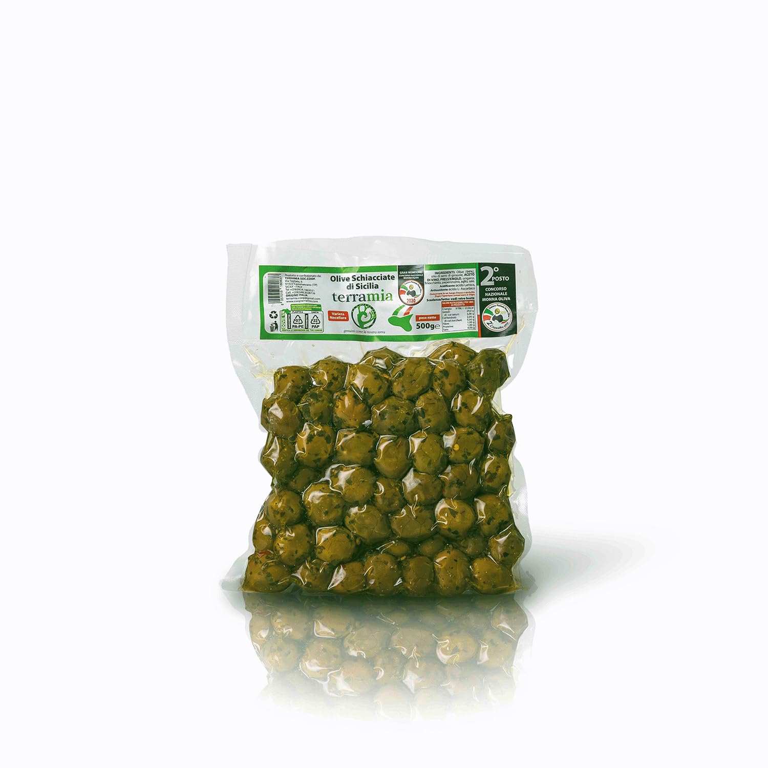 Terramia Olive Verdi Dolci di Sicilia "Nocellara" Denocciolate in Salamoia – Prodotto Artigianale da Azienda Premiata Ercole Olivario e Monna Oliva, Formato Scorta 2kg (4 B