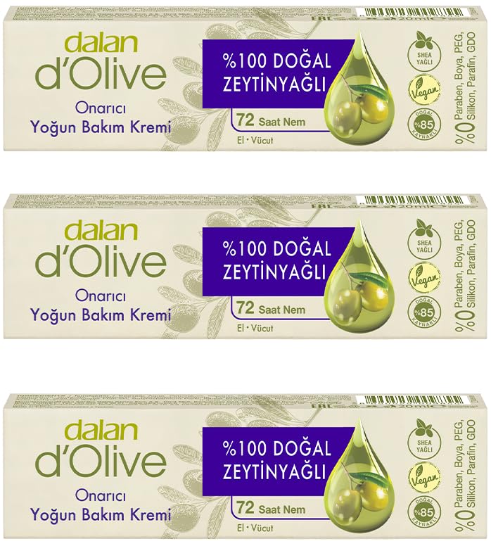 Dalan d'Olive Intensive Hand & Body Moisturising Cream Olive Oil Skin Care for Dry Skin, Regenerating Natural Cosmetics, Extra Long-Lasting Moisture, 20 ml, Set of 3