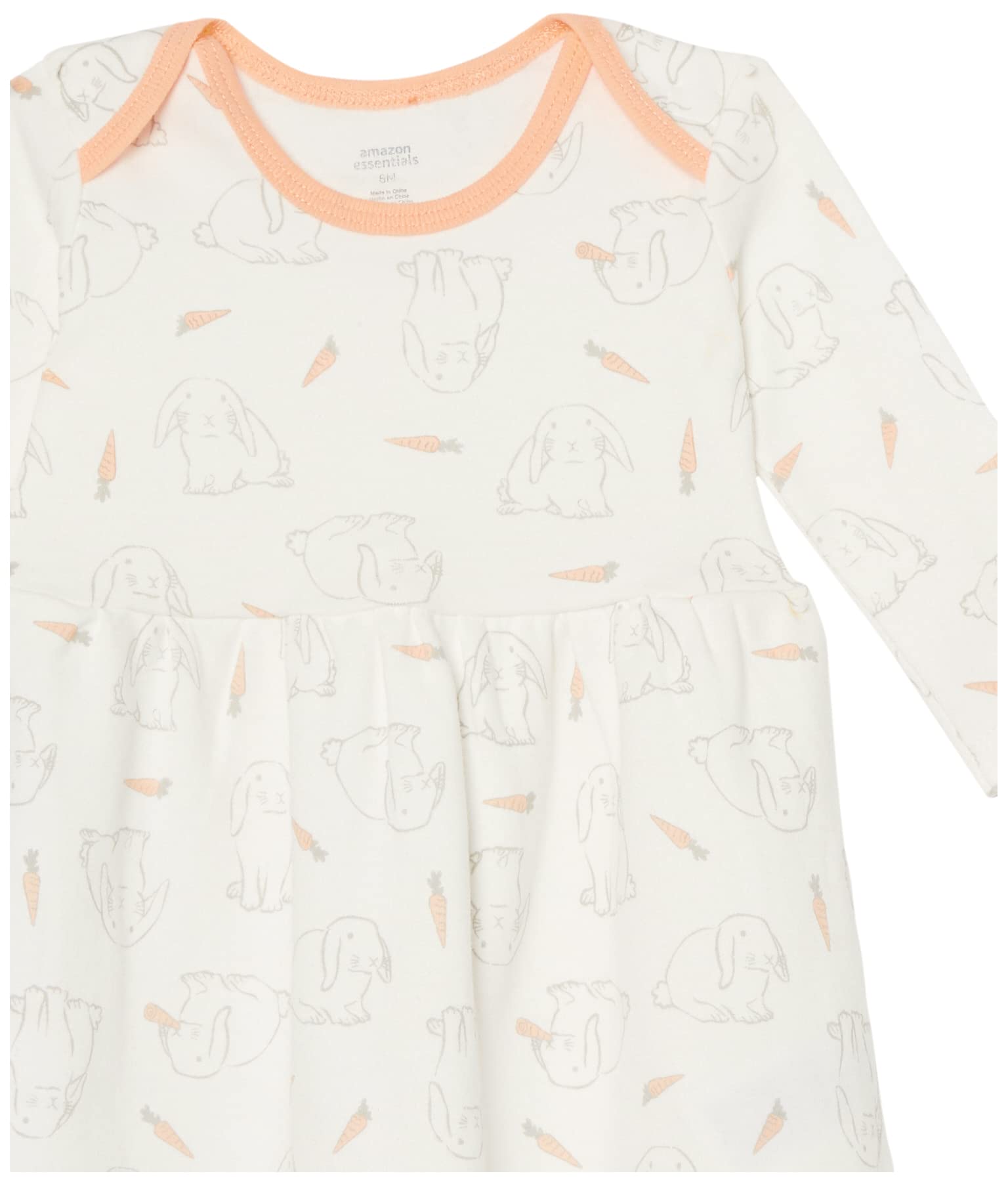 Amazon Essentials Abito In Cotone A Maniche Lunghe Bimba 0-24, confezione da 3