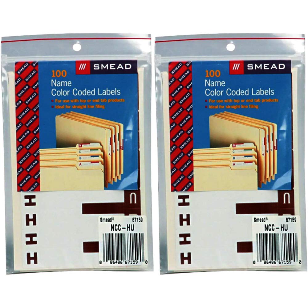 Alpha-Z Color-Coded First Letter Name Labels, A & N, Red, 100/Pack [Set of 2] Label/Color: H & U, Dark Brown