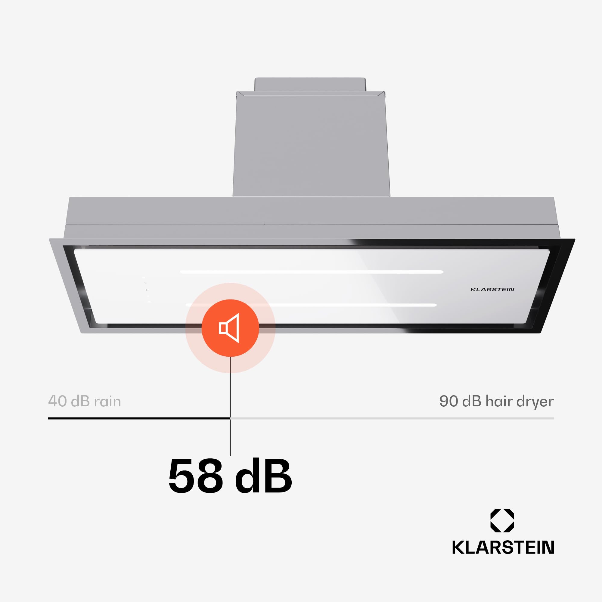 Klarstein Okap kuchenny, Okap wyciągowy z aluminiowym filtrem do zmywarki, Cichy wyciągowy, Przepływ 436 m³/h, Wydajne okapy ścienne z diodami LED i panelem dotykowym