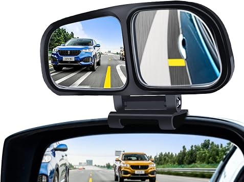 Blind Spot Mirror, Double Glass Adjustable Rear View Wide Angle Mirrors for Most Cars Truck SUV, 1 Piece Black-Left