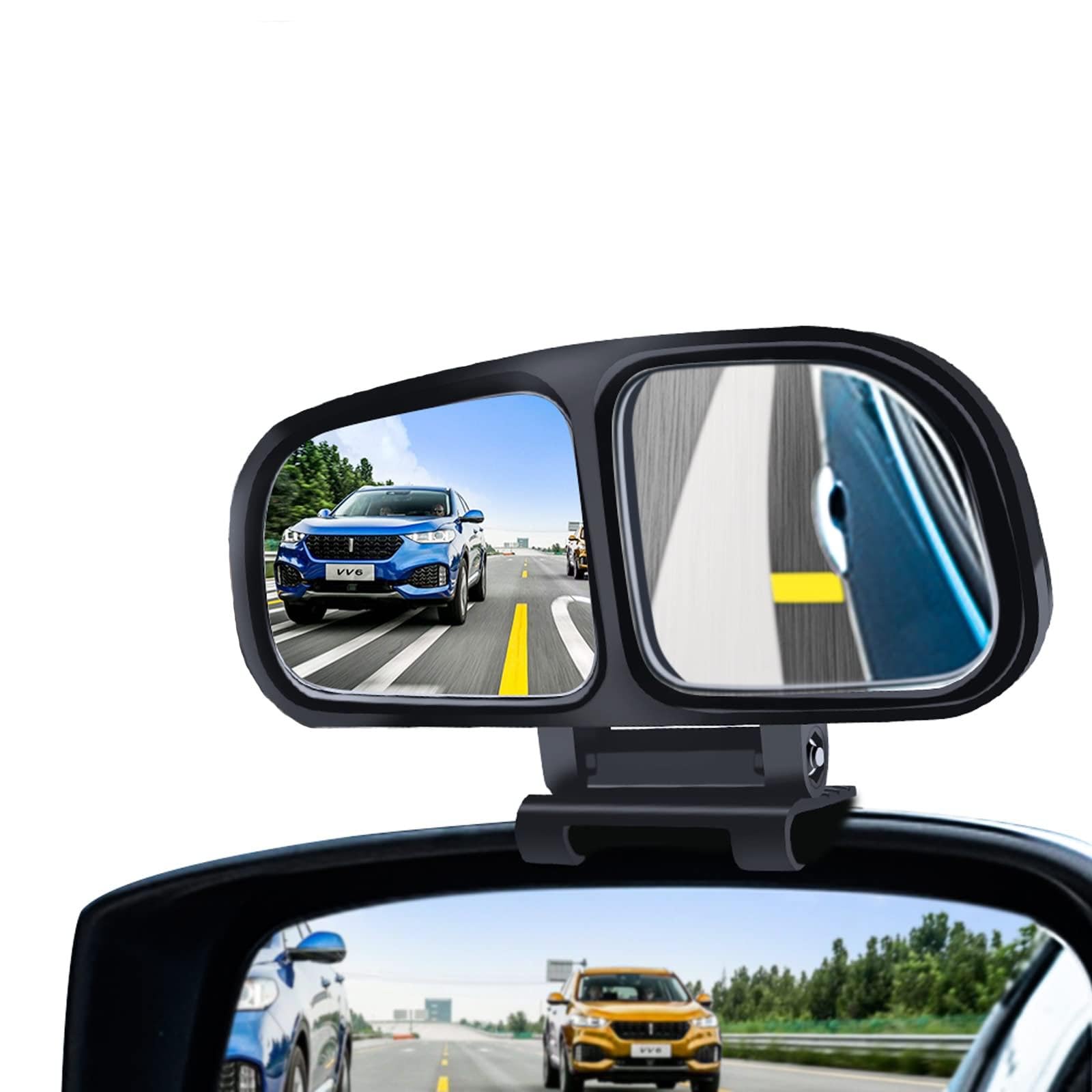 Blind Spot Mirror, Double Glass Adjustable Rear View Wide Angle Mirrors for Most Cars Truck SUV, 1 Piece (Black-Left)