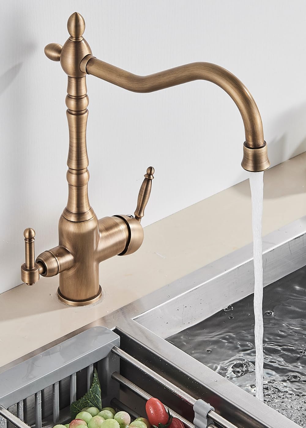 Ari Rubinetto da cucina a 3 vie, per acqua potabile, classico, retrò, con filtro dell'acqua, sistema di filtrazione a osmosi inversa, Nano Pad (ottone)