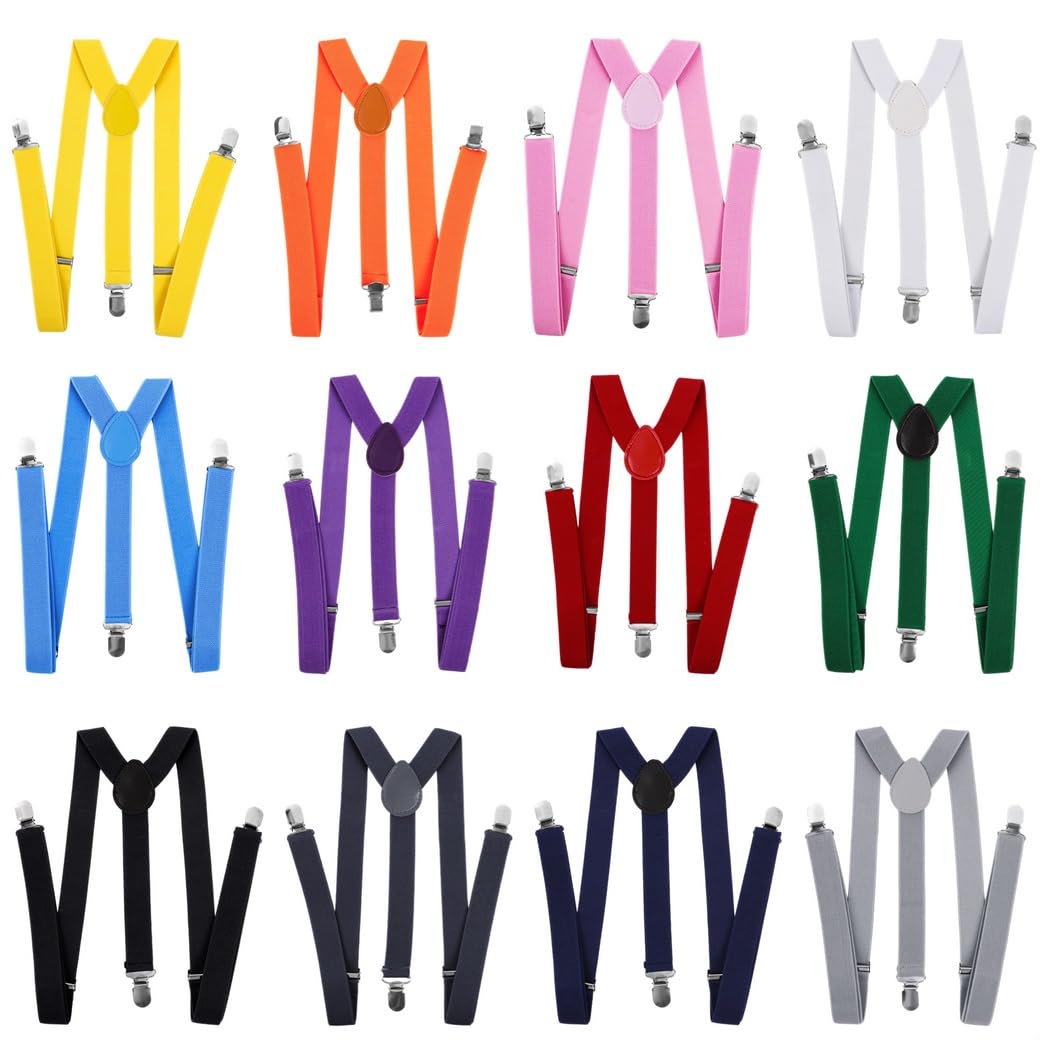 12 tirantes elásticos con espalda en Y en colores vibrantes, cinturones ajustables en forma de Y para uso casual, disfraces y fiestas
