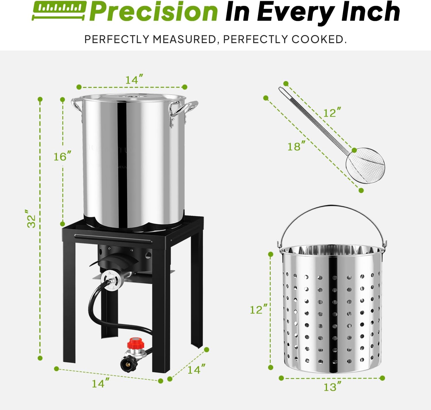 Outdoor Turkey Fryer Kit with Dust Cover | 40 & 25QT Pots | Stainless Steel | Deep Fryers with Basket and Burner | Propane Stove | 50,000BTU Output | 12-inch Skimmer | Ideal for Cooking Turkey & Fish