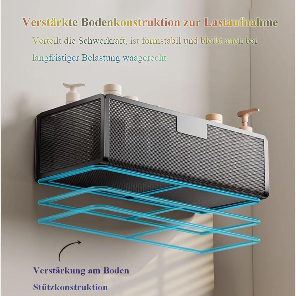 Mensola Doccia Senza Fori Set da 2, scaffale da Parete in Metallo, Cesto portaoggetti, Organizer da Bagno per Cosmetici, portashampoo per Doccia,Schwarz,26cm