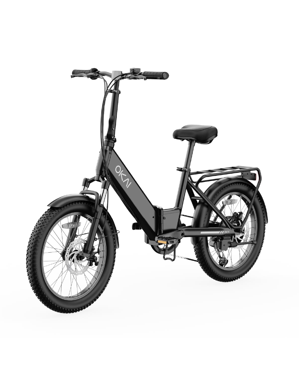 OKAIElectric Bike for Adults, Foldable Class 2 E Bike, Suspension Fork, 20" Fat Tire, 59 Miles Range, 20 MPH Throttle Speed, 7-Speed Drivetrain, Women/Men, UL Certified