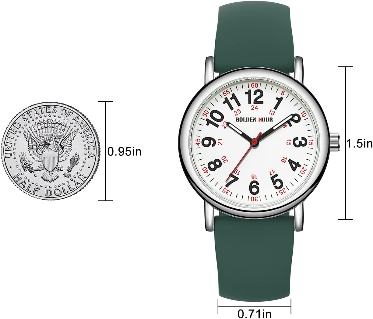 GOLDEN HOUR Waterproof Nurse Watch for Medical Professionals, Students Women Men - Military Time Luminouse Easy Read Dial, 24 Hour with Second Hand, Colorful Silicone Band - Image 5