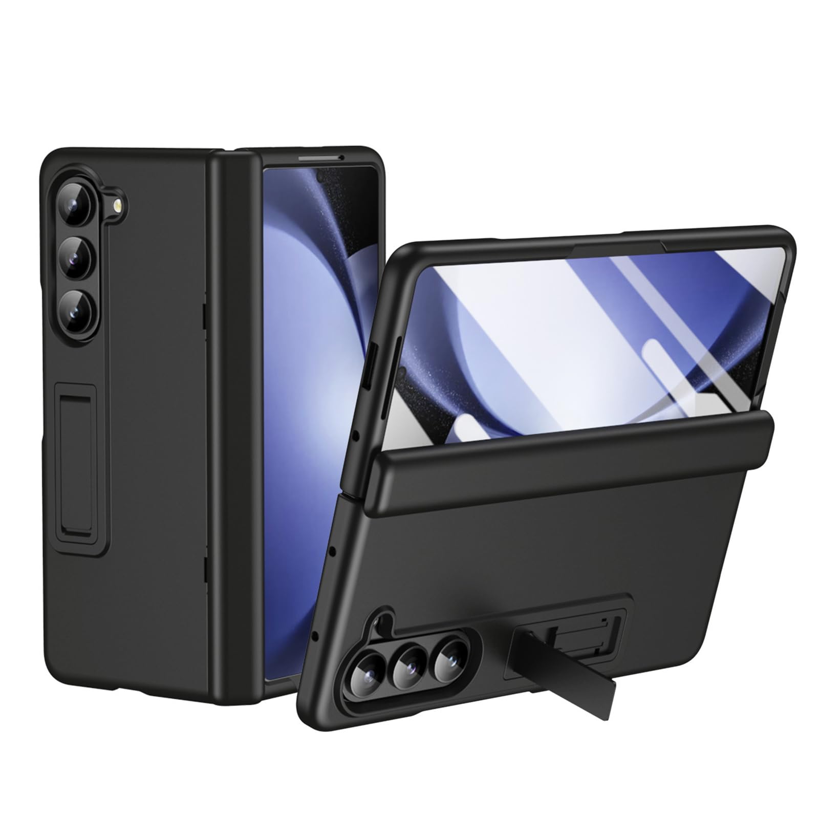 MFAOSHI Kickstand Case for Samsung Galaxy Z Fold 8 Ultra, All-inclusive Tempered Glass Screen Hinge Protection Case Frosted Shockproof Cover,Black,Fold 8 Ultra