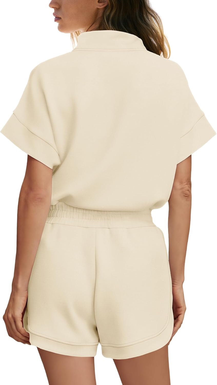 Yanekop Womens Lounge Sweat Set Sweatsuits 2 Piece Short Set Oversized Half Zip Tops and Shorts Airport Travel Outfit