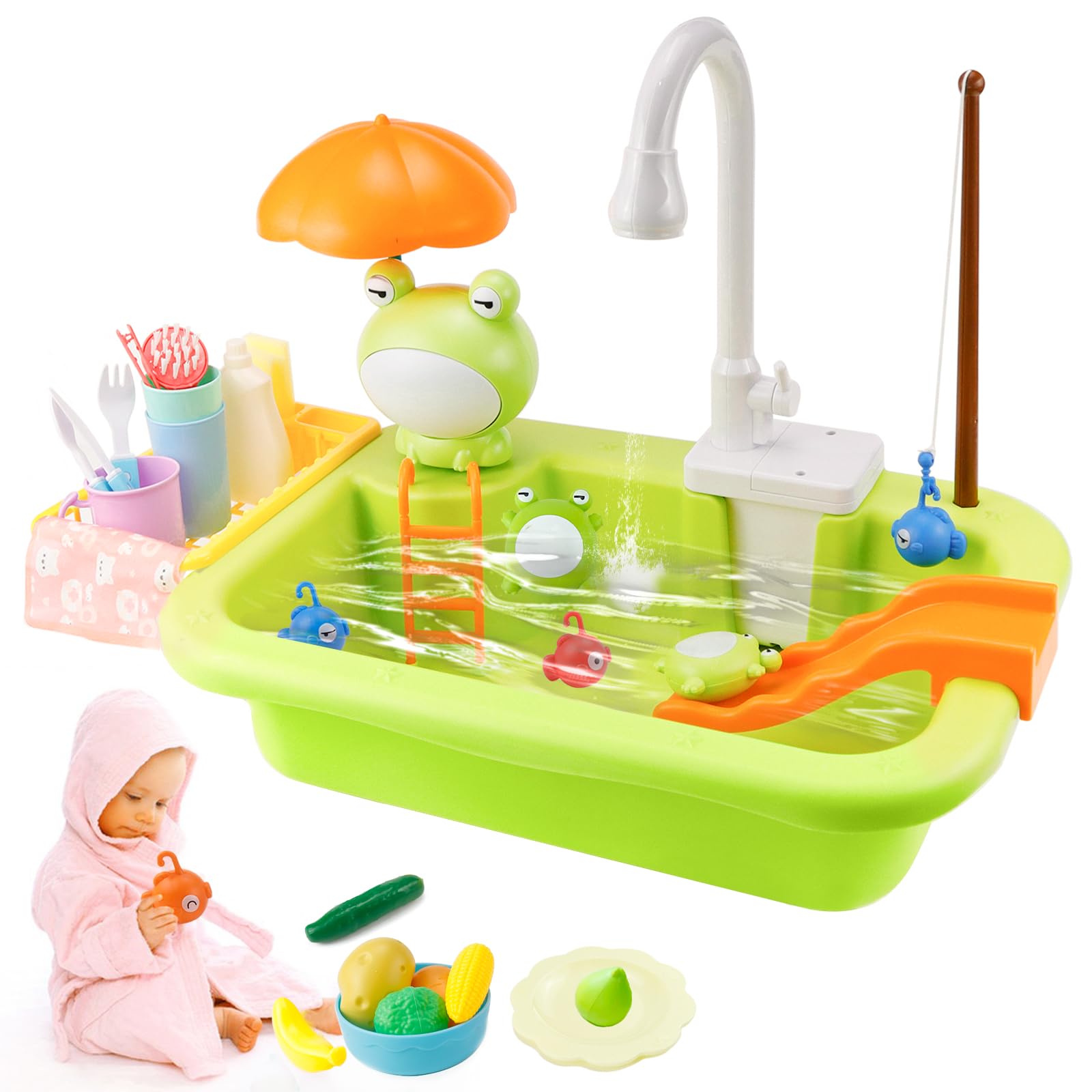Raxfekro Fregadero Juguete con Agua Juguetes de Agua Accesorios Cocina Juguetes Juguetes de Agua para Niños Cocinita Infantil Cocina de Juguete