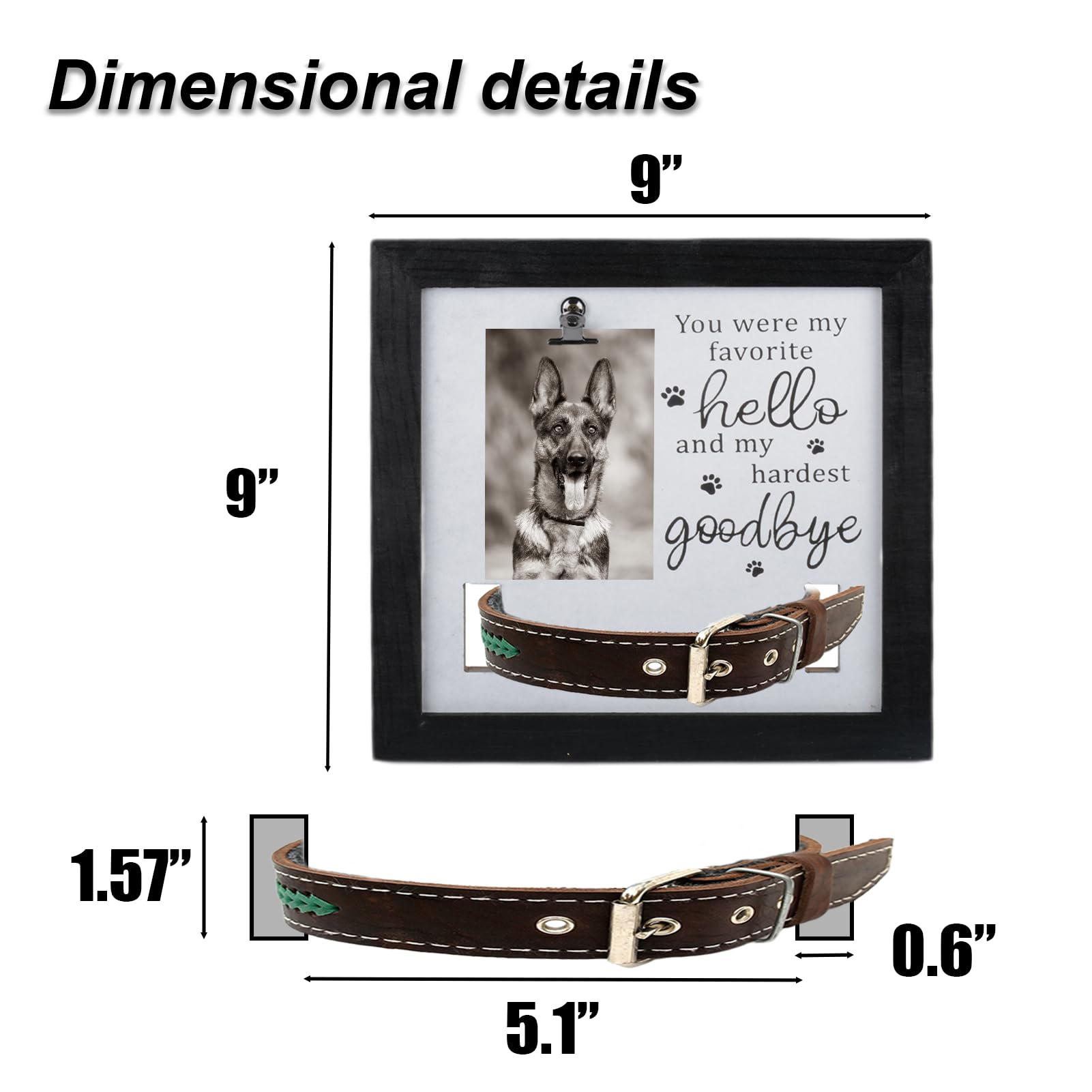 Dog Memorial Picture Frame 9" x 9" with Photo Clip & Collar Holder - Bereavement Remembrance Gift for Pet Loss - Image 2