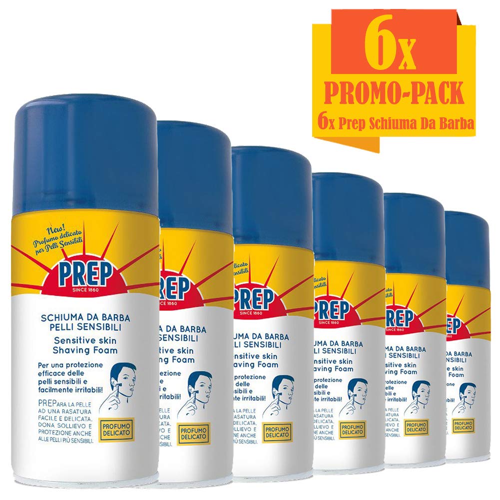 Set 6 Prep Schiuma Da Barba Per Pelli Sensibili Promo Pack Confezione Da 6 Pezzi Schiuma Da Barba Dermoprotettiva (Pelli Sensibili)