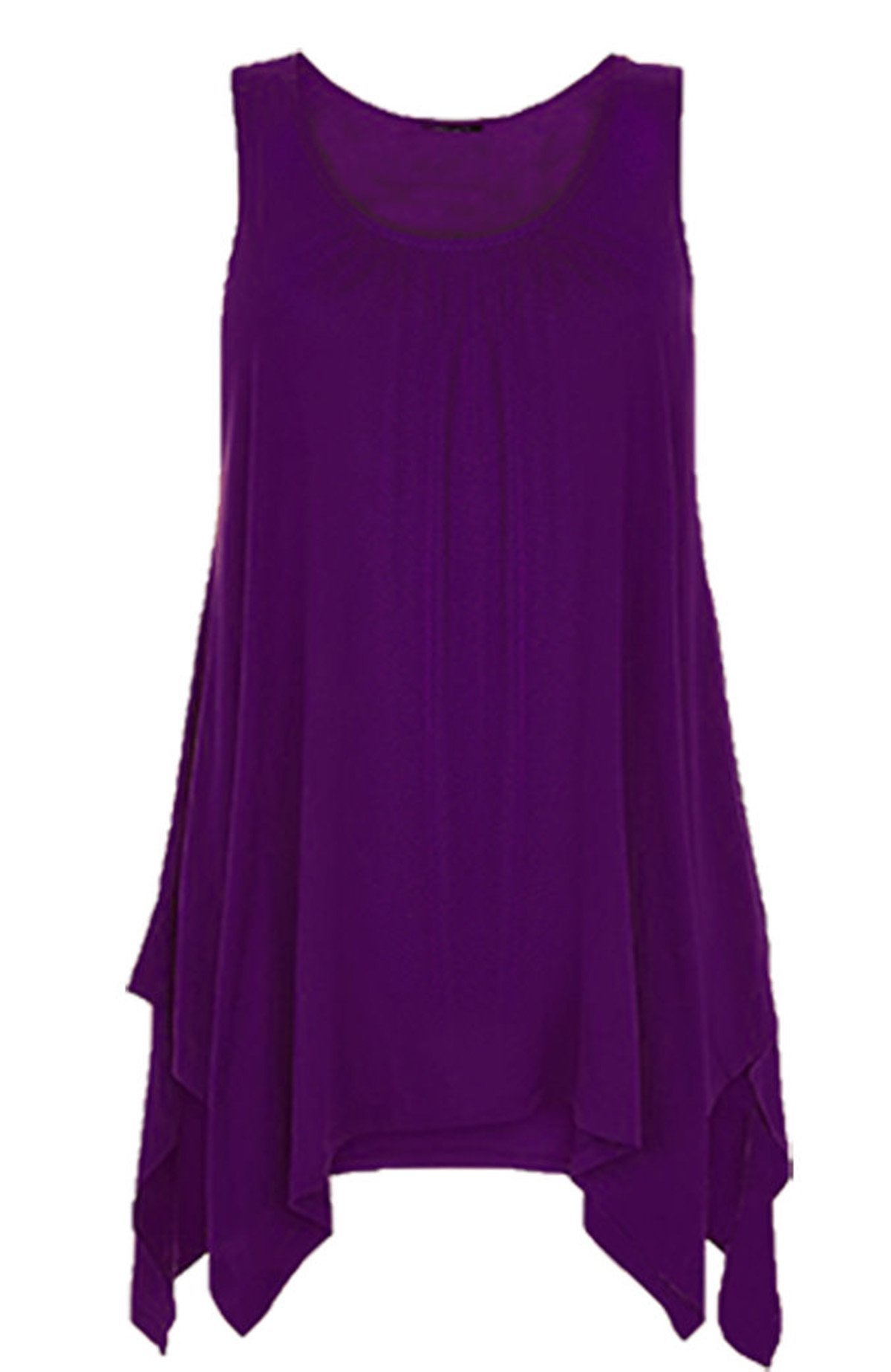 GirlzWalk ® Women Hanky Hem Top Ladies Sleeveless Flared Jersey Long Tunic Flared Swing Vest Top Purple