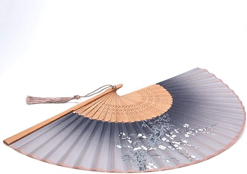 Miniatura 4 de Abanicos pequeños de mano de bambú y tela con una funda de tela para mujer, niña, regalos de niños (abanico de mano con flor de lum)