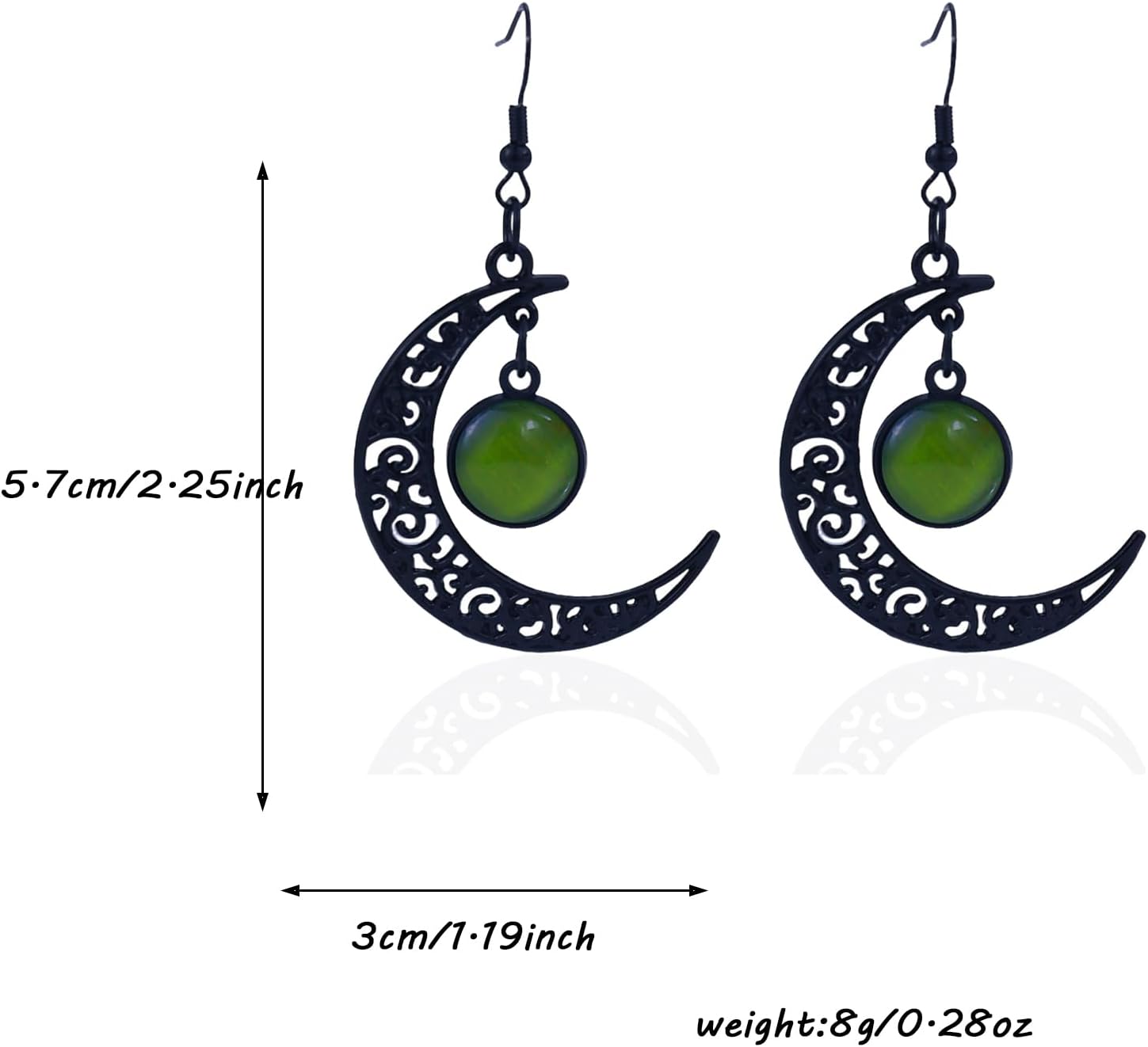 Gothic Black Moon Earrings Whimsy Black Red Purple Crystal Moon Drop Dangle Earring for Women,Vintage Punk Crescent Earring Goth Jewelry Halloween Witch Costume Accessories Green - Image 4