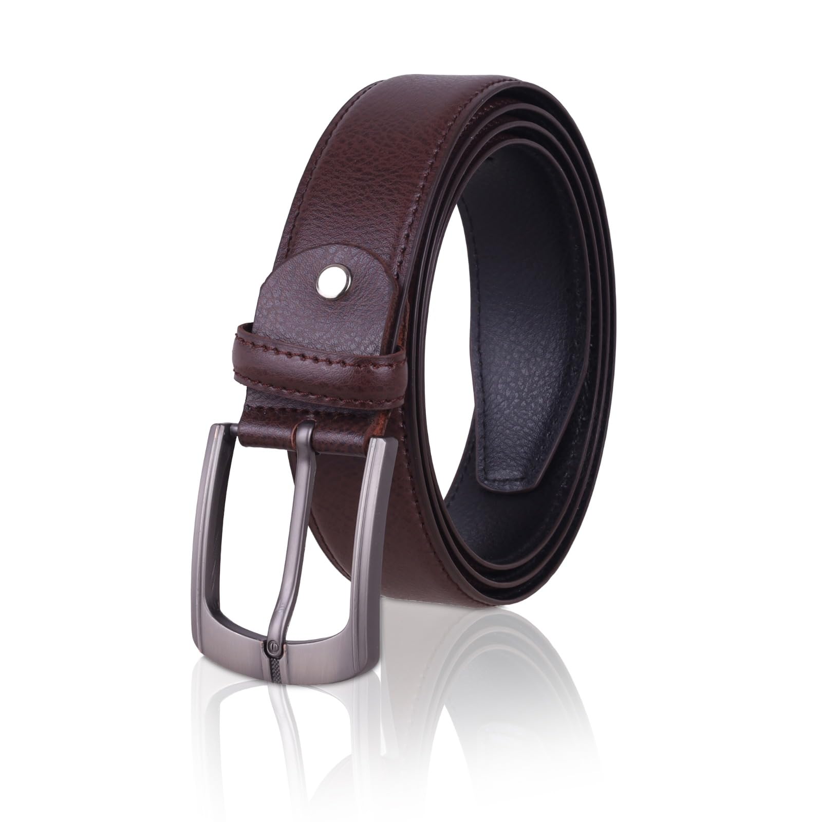 Drymill Men's Reversible Faux Leather Belt & Brown Dual Sided Dress Belt For Men Classic Metal Buckle Formal,Office & Casual Wear-image-16