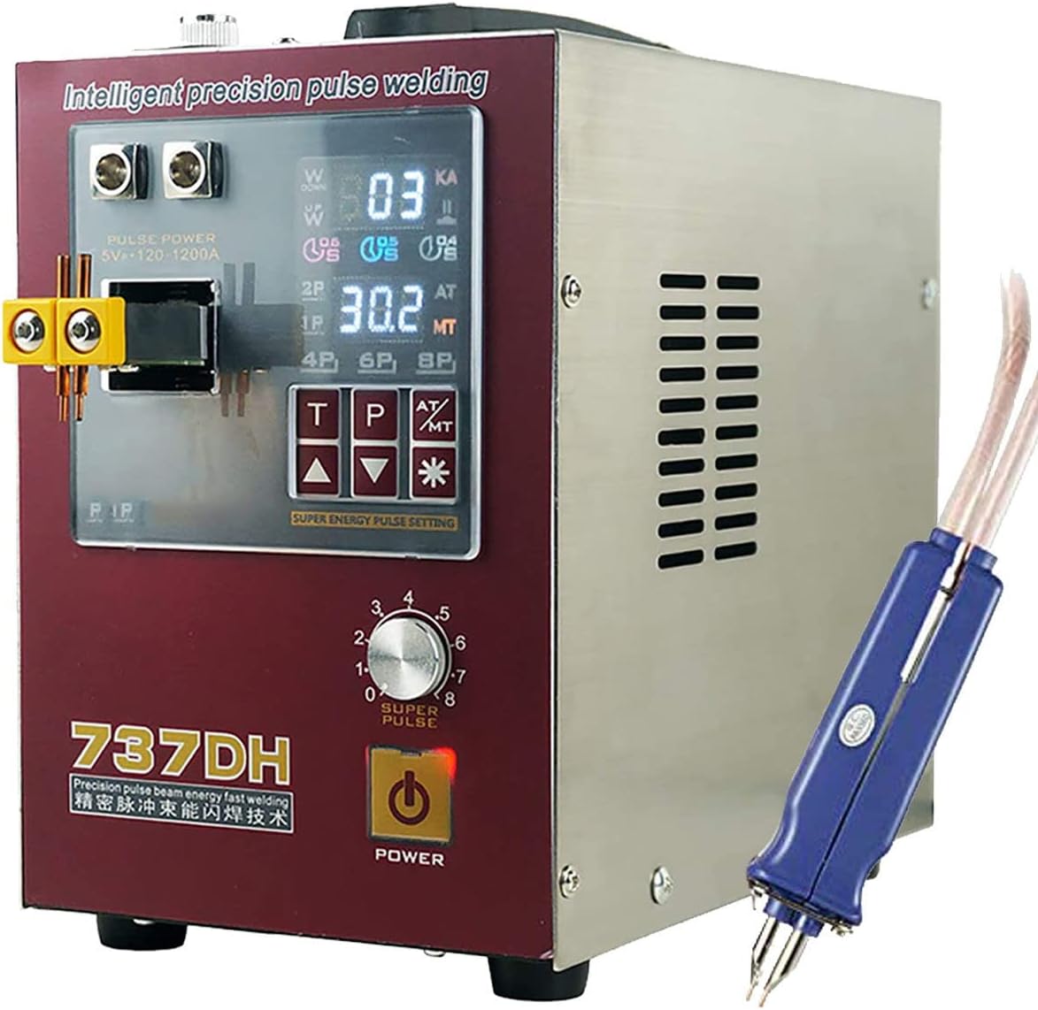 Front view of the 737DH spot welder with welding pen connected