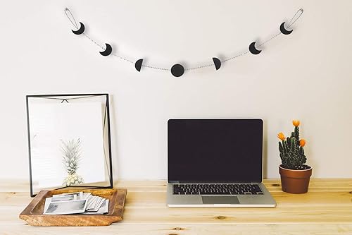 Miniatura 4 de OCIOLI Fase lunar colgante en la pared, fases lunares, arte de pared, guirnalda de luna con cadenas de metal para decoración de pared, dormitorio,